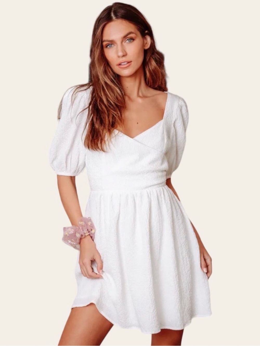 Lulus Little Bit In Love White Surplice Puff Sleeve Mini Dress Large